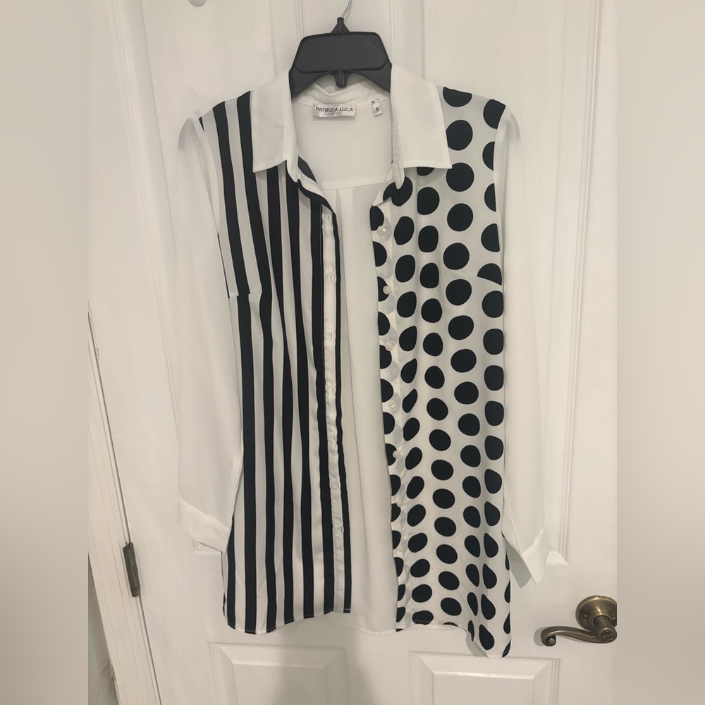 Patrizia Luca Milano Monochrome Striped and Polka Dot Blouse